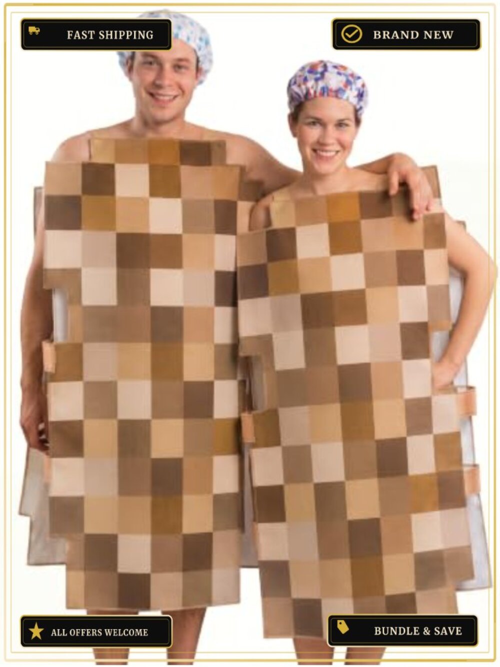 2 Pc Adult Mosaic Pixel Halloween Couple Costume Sponge Cosplay Set